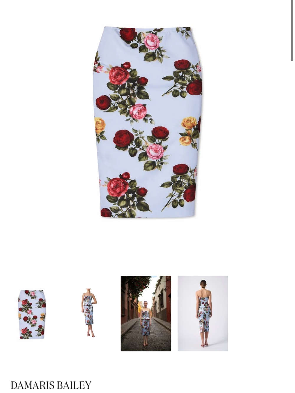 Damaris Bailey Light Blue Rose-Print Pencil Skirt
